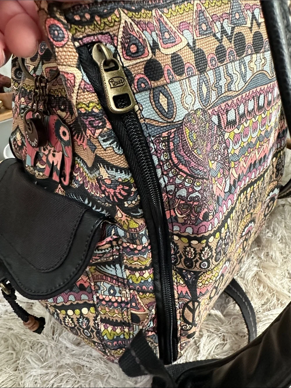 Sakroots Multicolor Boho Canvas Backpack‎ with Black Trim